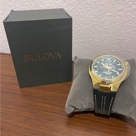 New BULOVA MEN'S MAQUINA AUTOMATIC BLACK LEATHER STRAP WATCH - Picture 4 of 9